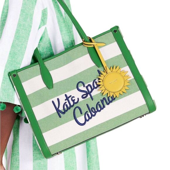KATE SPADE NWT MARKET CANVAS CABANA MEDIUM TOTE BAG - Picture 4 of 8